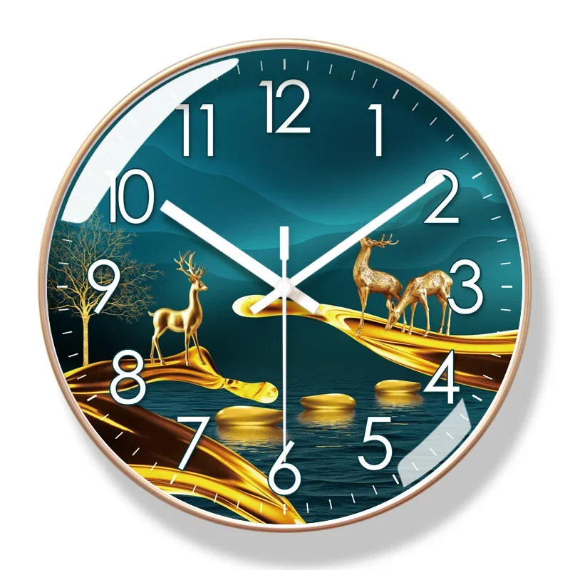 10/12inch Modern Design Wall Clock Living Room Hanging Wall Elk Home Clocks Hanging Modern Silent Quartz Clock Home Decoration