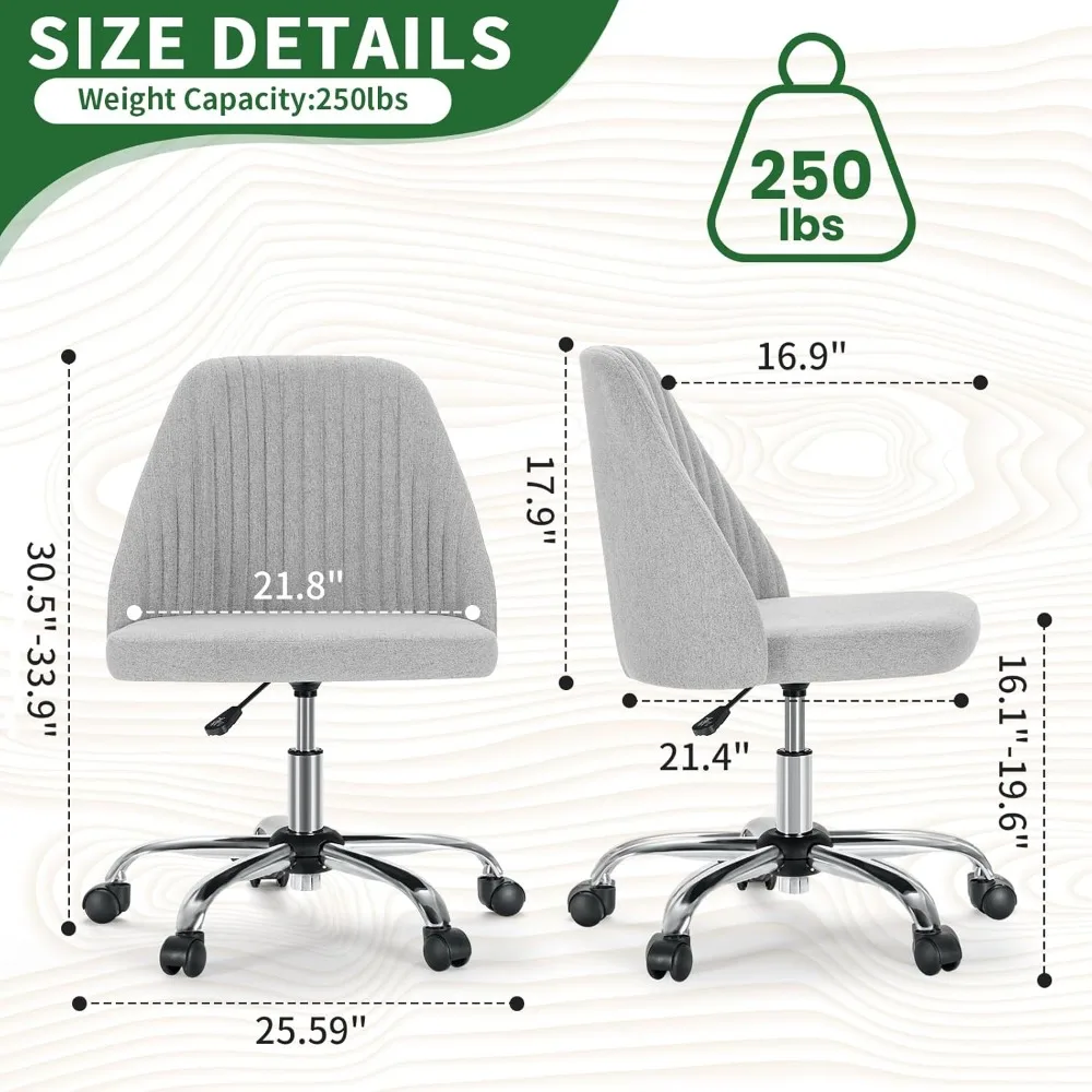 Armless Desk Chair with Comfortable Fabric Cover,Modern Home Office Chairs with Swivel Wheels for Computer Task Chairs