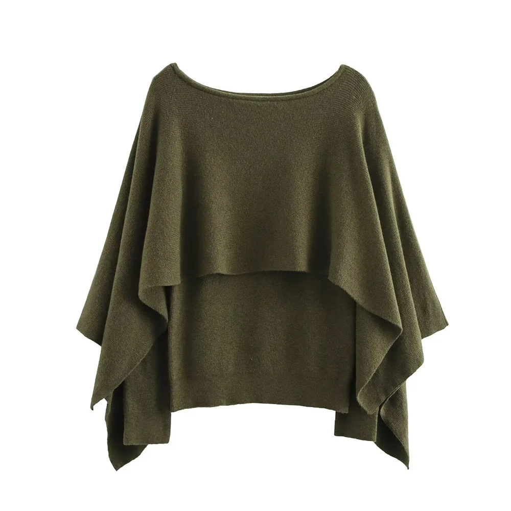 Women's pure color temperament cape style loose long sleeved western-style sloping shoulder style new women's sweater