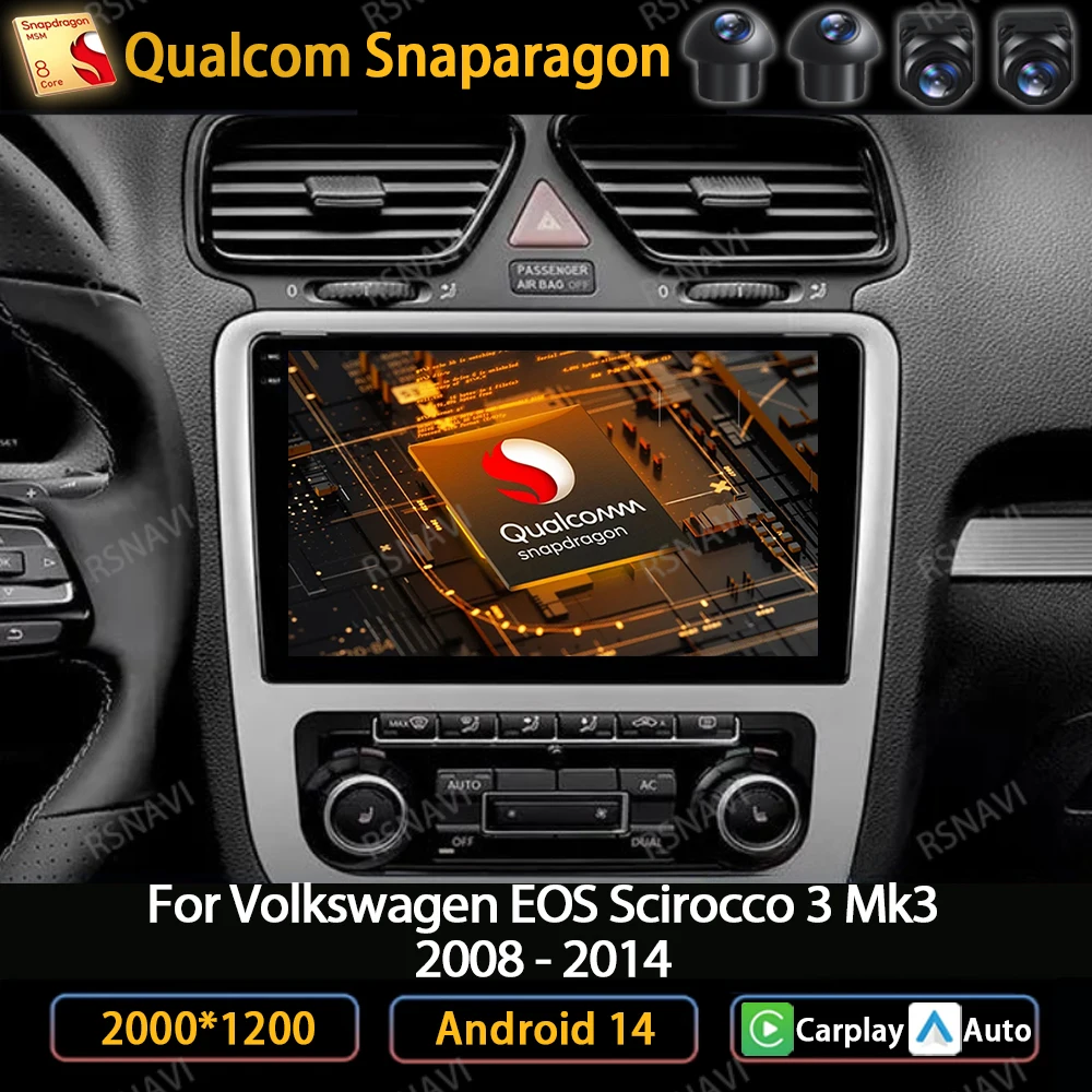 Android 14 Carplay Auto For Volkswagen EOS Scirocco 3 III Mk3 2008 - 2014 Car Radio Multimedia Stereo Video Player GPS NAVI WIFI