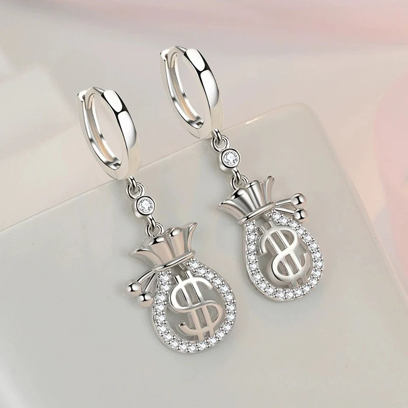 

Fashionable and High-end Money Bag Earrings Full Zircon Ear Buckle For Women Unique Blessings Earring Jewelry KOFSAC