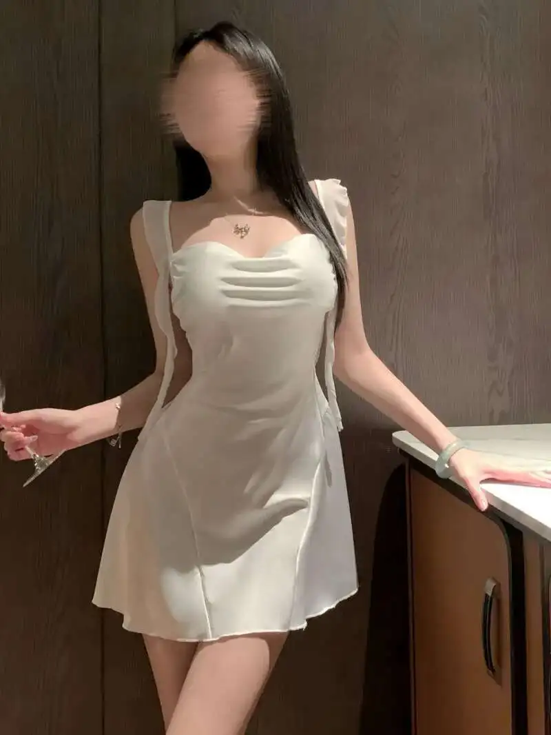 Girls' Suspender Pink Chiffon Patchwork Satin Lace Nightclub New Sexy Slim Fit Nightgown Home Satin Uniform Qqny Dress NEW