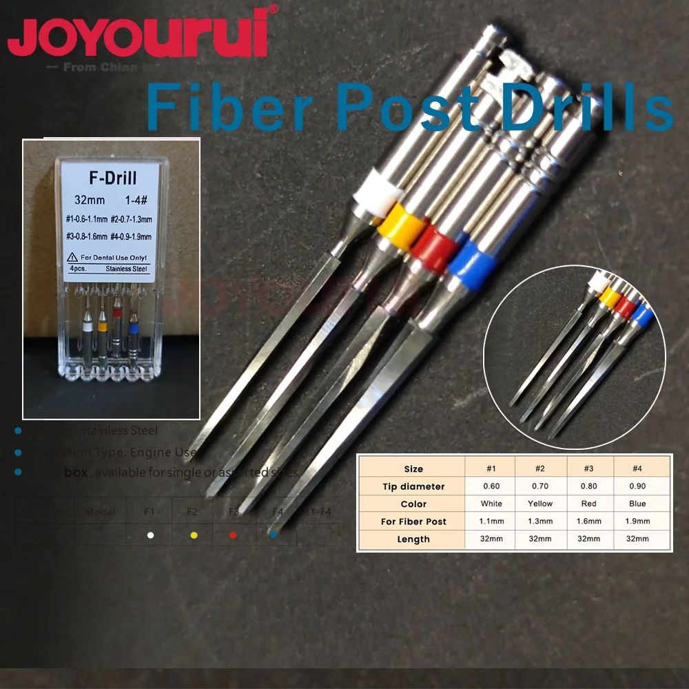 

4pcs/box F Drills Root Canal Files Stainless steel Drills For Glass Fiber Post Dental Reamer Engine Use Refill Dental Instrument