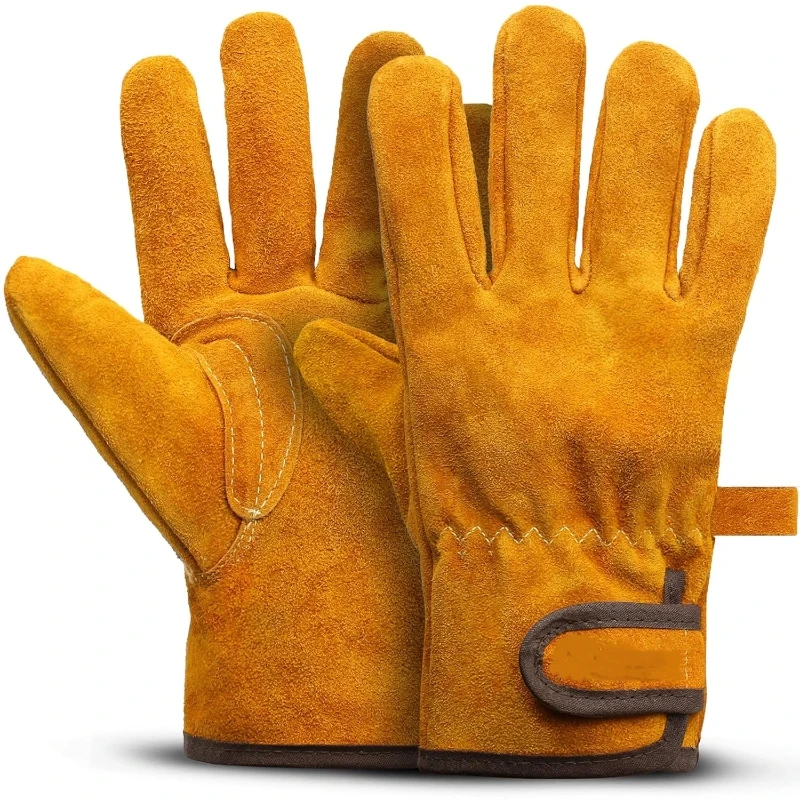 Guantes de trabajo de cuero para hombre, guantes de seguridad con palma reforzada de piel de vaca para barbacoa, horno, parrilla, hornear, Tig Mig, soldadura, chimenea, equipo de jardinería