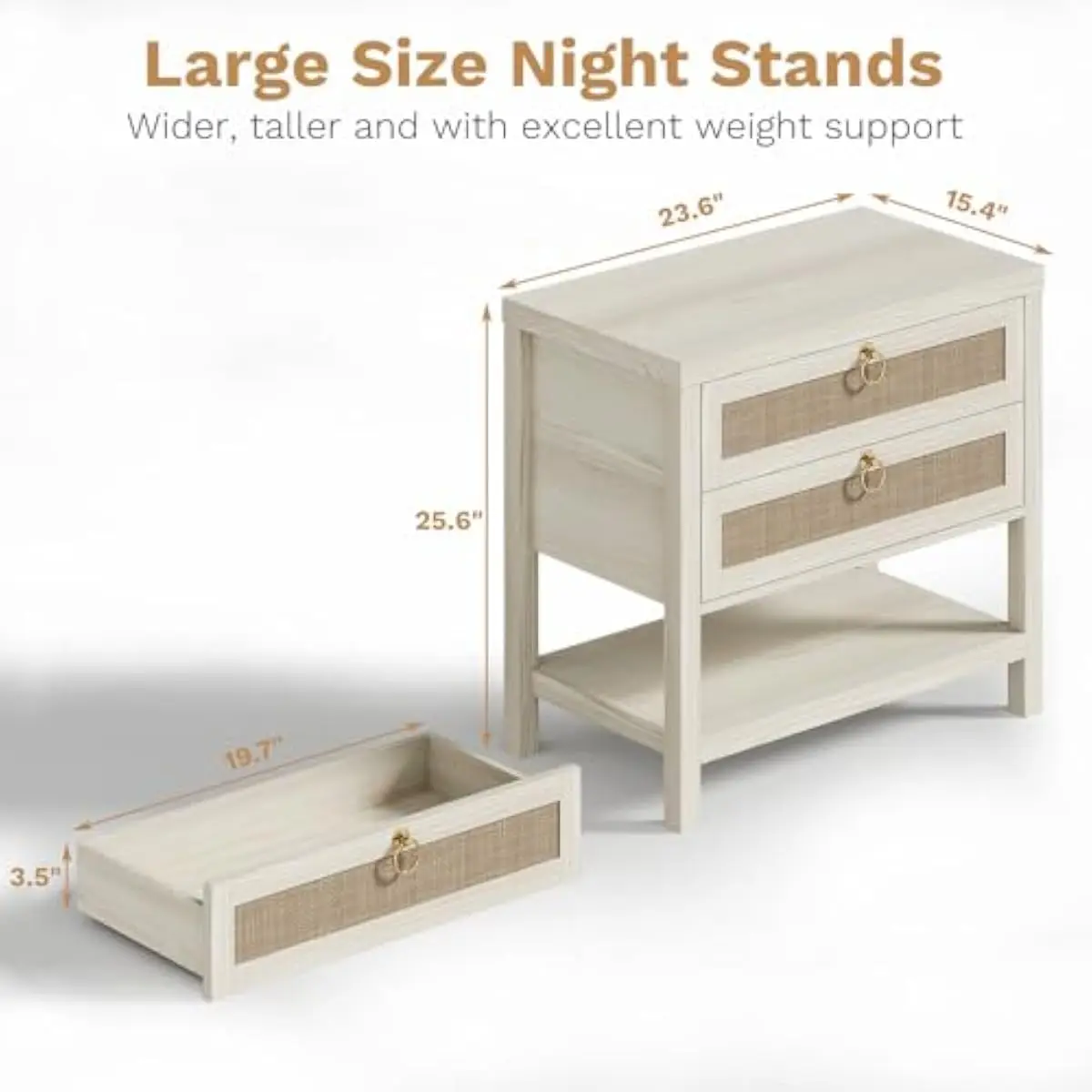 Boho-Inspired Rattan Nightstand Duo Featuring Two Spacious Drawers Plus Open Shelf Storage – Engineered Wood Frame With Natural