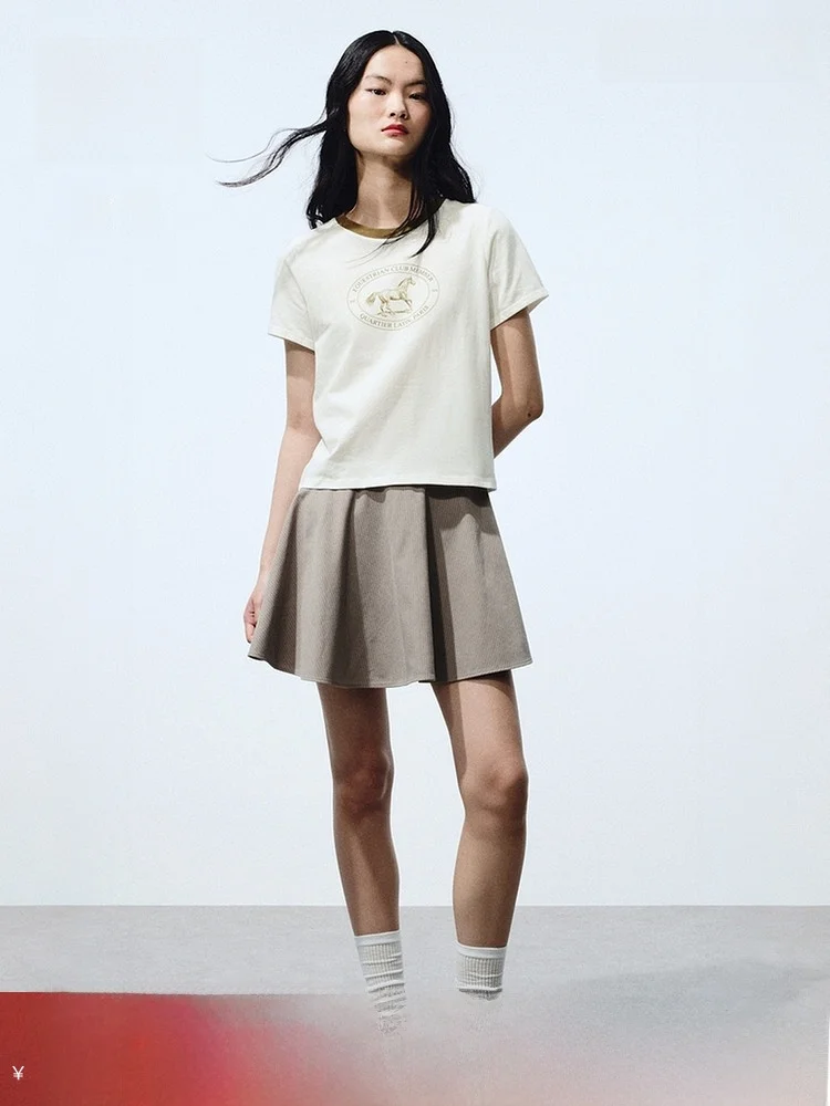 

H&M Women's T-irt Year Luy Year Print American round Ne ort Sve Top Casual Sle Cotton Stand Fit Daily Wear