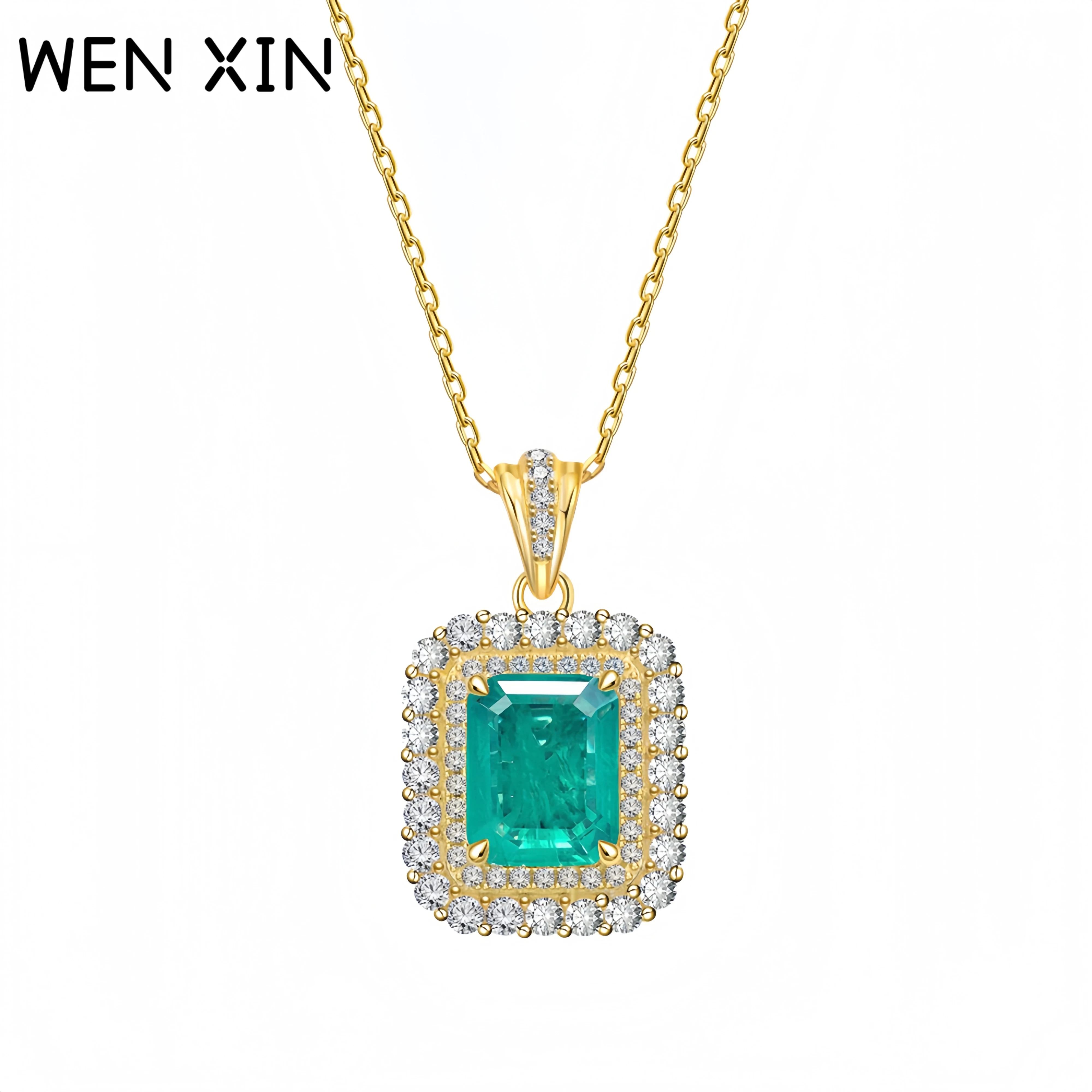 

WENXIN Роскошное 18-каратное позолоченное синтетическое изумрудное ожерелье с драгоценными камнями, кулон из стерлингового серебра 925 пробы, ожерелья, ювелирные изделия
