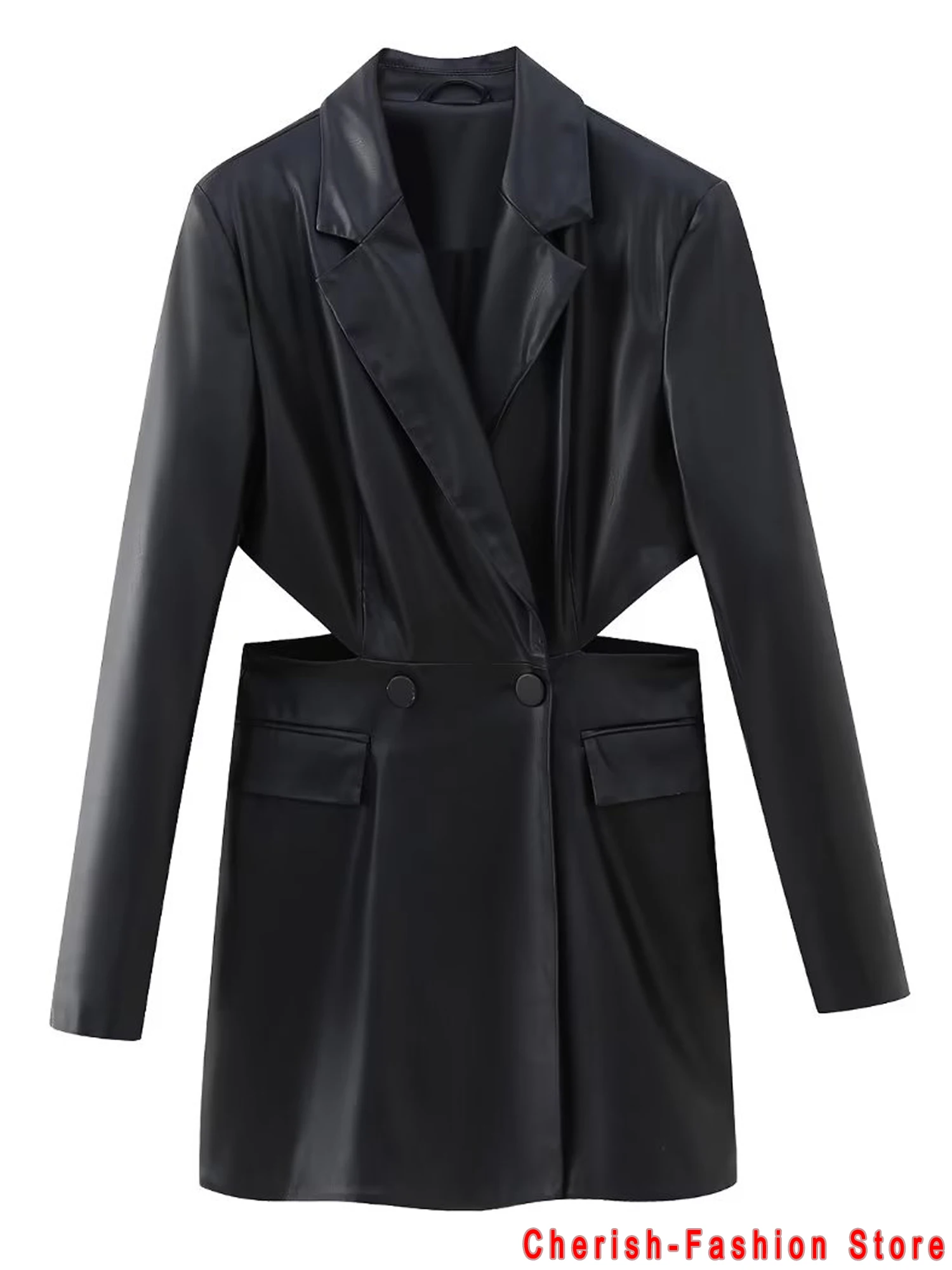 女性用合成皮革ジャケット,ヴィンテージ婦人服,シングルボタン,長袖,ブレザーポケット,黒のスーツコート,ベルト付きコート
