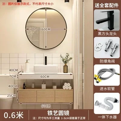 Integrated Washbasin Solid Wood Log Color Bathroom Cabinets Ceramic Bathroom Vanity Modern Cabinet Sink Bathroom Furniture