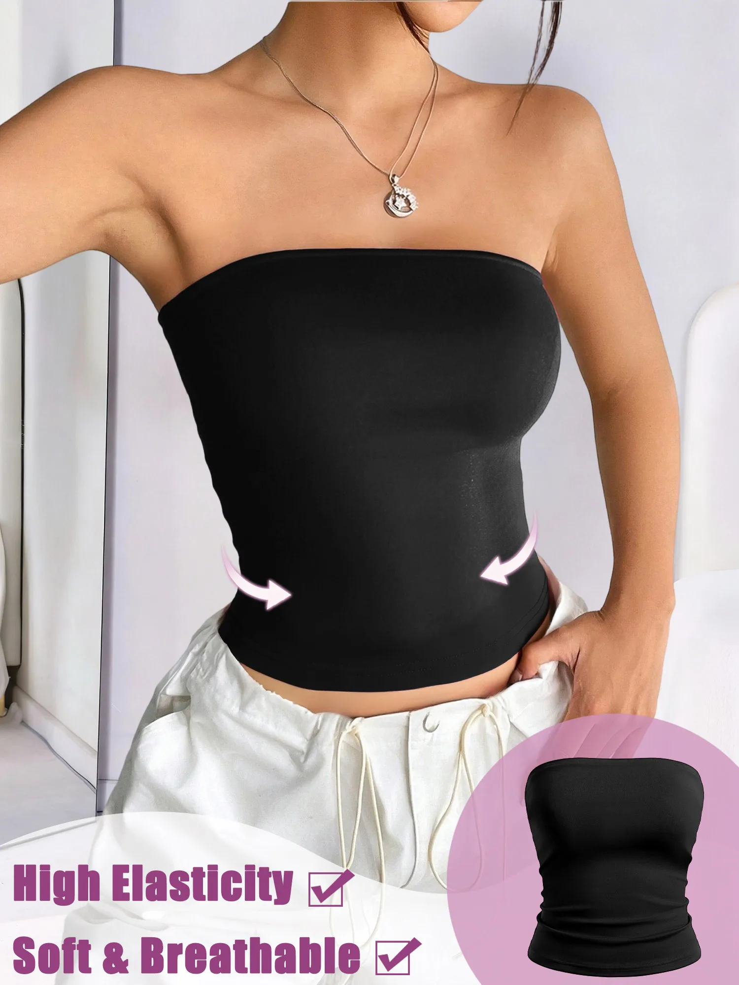 Minimal Base Layer Tube Top, Strapless Fitted Bandeau for All-Year Mix & Match Layered Outfits