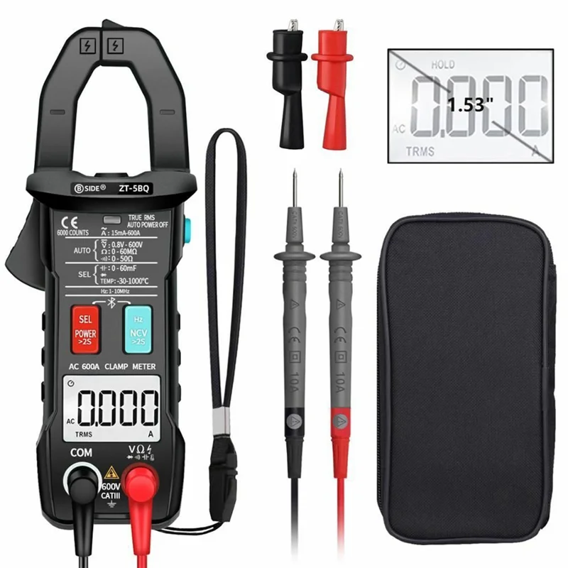 A95G  -5BQ Bluetooth Clamp Meter Multimeter Digital Current Meter Voltmeter Ammeter Auto Range Tester Black