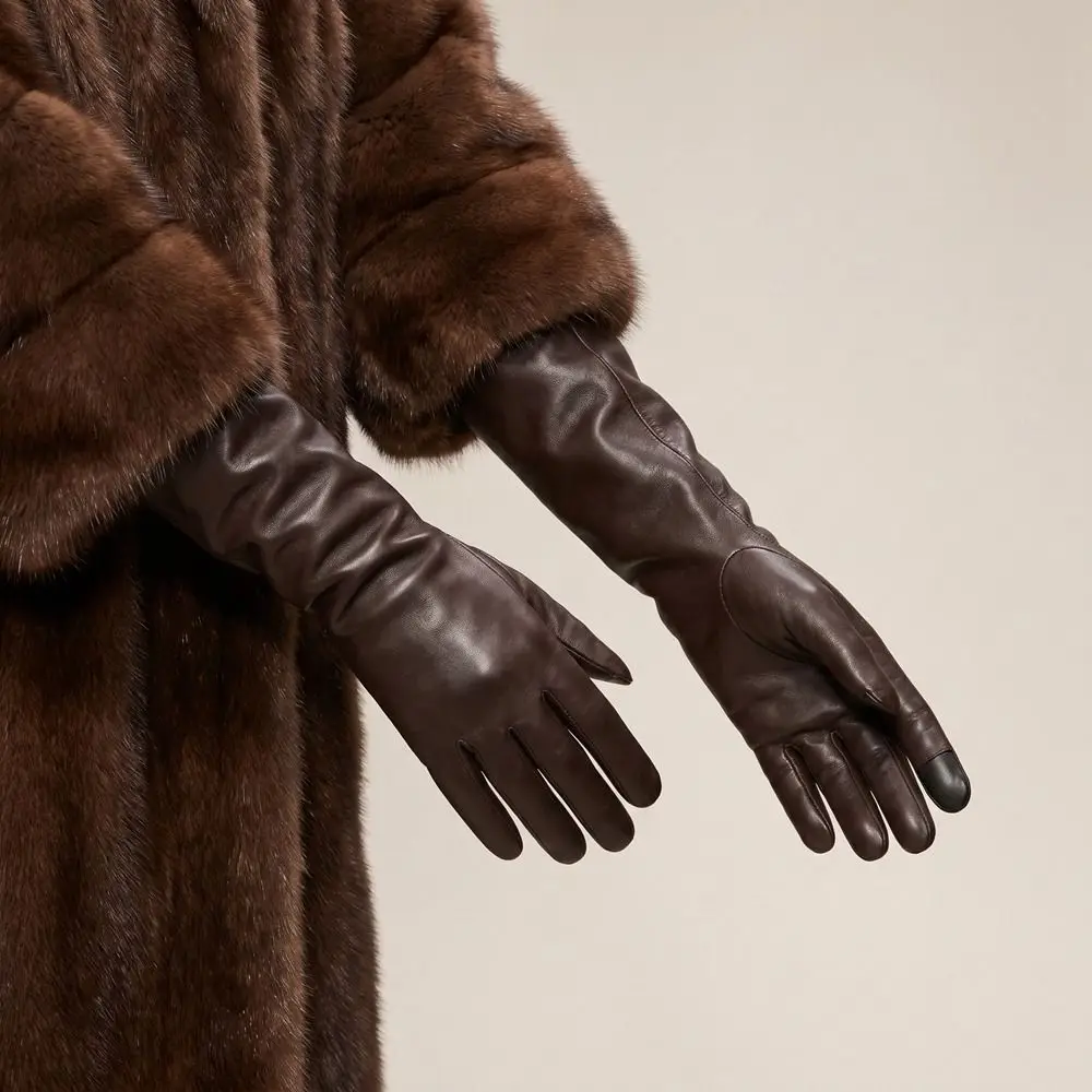 Fashion Solid Color Pu Leather Gloves Touch Screen 1920s Long Gloves Retro Elbow Length Touch Screen Mittens Party