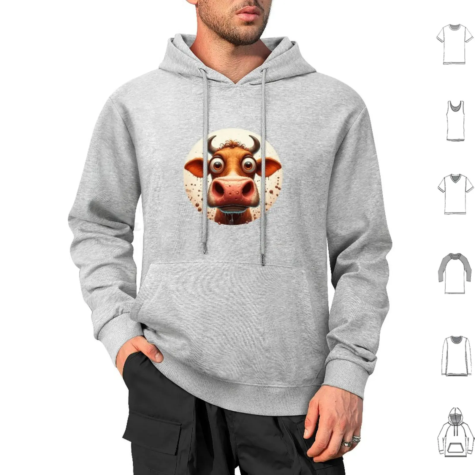 Funny Cow Big Eyes Portrait Hoodie cotton Long Sleeve Cow Funny Cow Cute Cow Popart Pet Feetfuss4you Cow Cartoon Cow