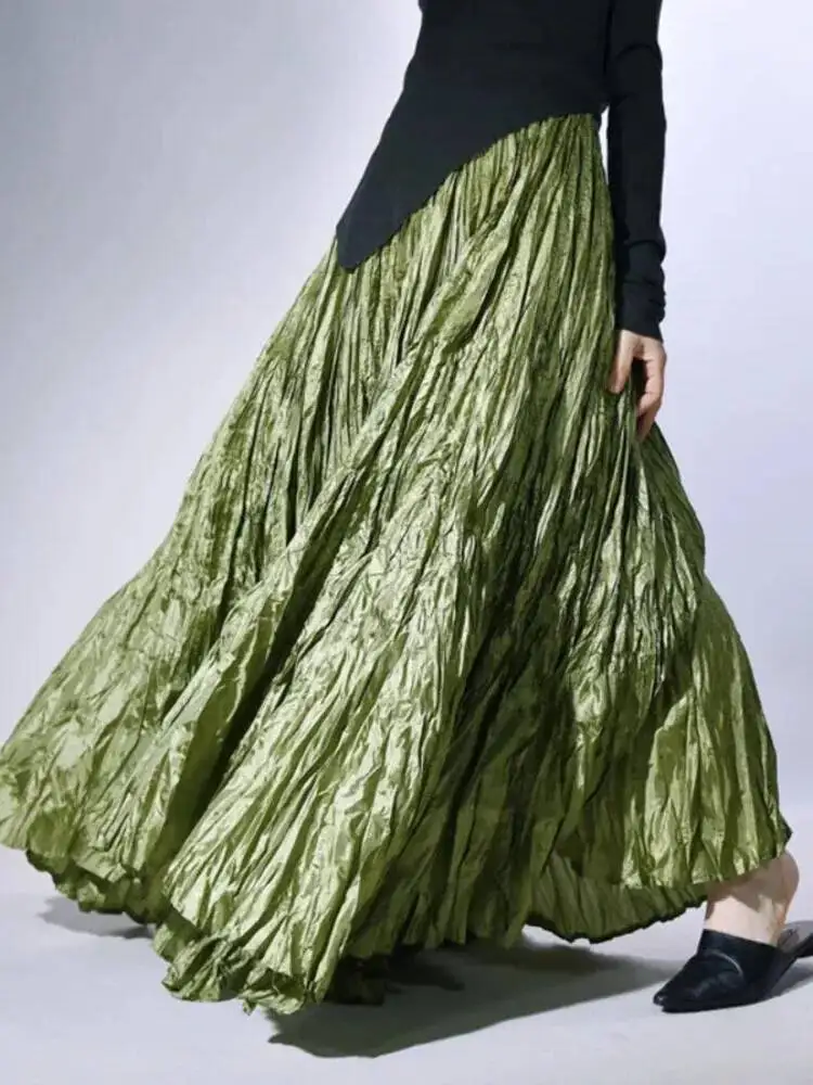 Fashion Texture Folds Skirt Women's High Waist Versatile A Line Skirts 2026 New Autumn Products Long Skirts Sweet 17S0NBE
