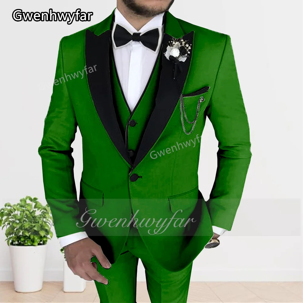 Image 4: Gwenhwyfar 2025 costume jaune pour hommes coupe ajustée simple boutonnage fête formelle de mariage 3 pièces smoking pour hommes (Blazer + pantalon + gilet)
