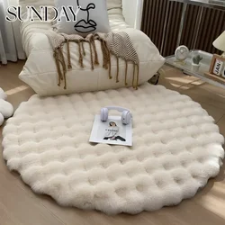 Luxury Faux Rabbit Fur Circular Bedside Carpets for Bedroom Simple Fluffy Plush Kids Girls Room Area Rugs Home Decor Floor Mats