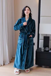 Warm Coral Fleece Bathrobe Women Men Winter Thick Flannel Thermal Robe Velvet Kimono Dressing Gown Comfortable Bride Peignoir