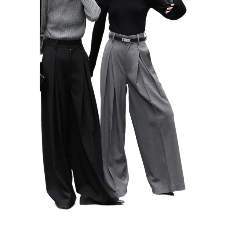 2024 Autumn and Winter Women's Versatile Cool and Bold Style Slimming and Leg Slimming Long Trousers Wide Leg Casual Pants