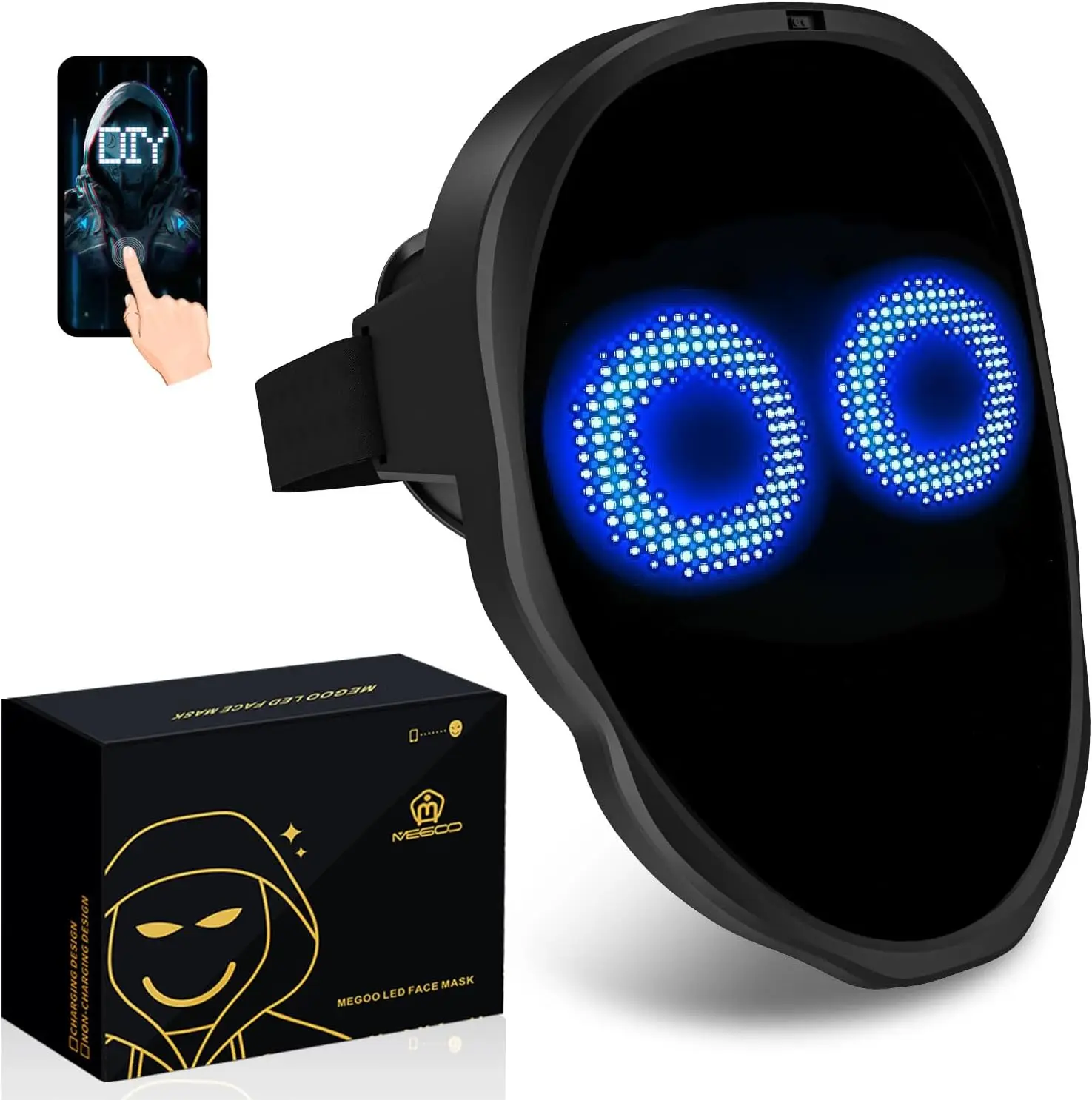 

Programmable LED Face Mask with Bluetooth App, Digital Light Up Mask for Halloween Parties Adults Kids