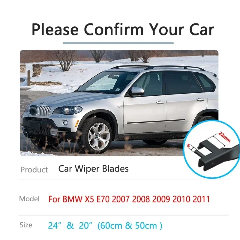 

For BMW X5 E70 2007 2008 2009 2010 2011 Front Rear Set Wipers Blades Window Windshield Windscreen Universal Rubber Strip Refill