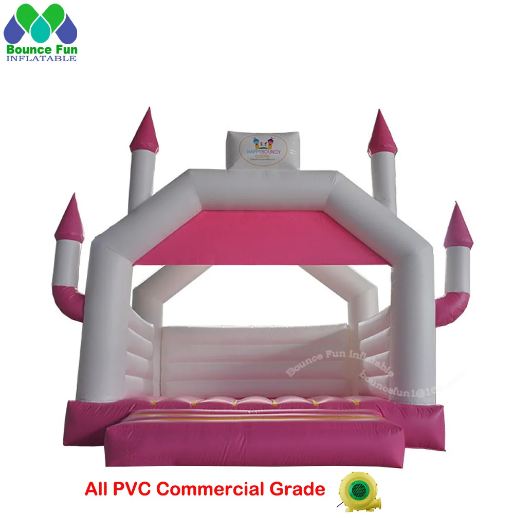 

PVC 4*4m Pink Princess Inflatable Bouncy Castle Moonwalks Jumping Bouncer Wedding White Bounce House For Kids Play