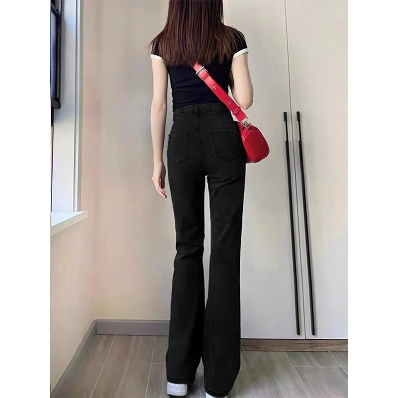 High Waist Black Elastic Casual Denim Jeans Women's Spring Autumn Pear Shape Slim Straight Fashion  Hoof Pants