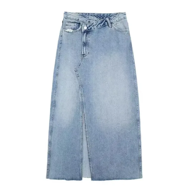 

BabYoung Summer Denim Skirt For Women Fashion High Waist Slim Slit Hem Female Chic Vintage Elegant Ankle Length Jean Skirts