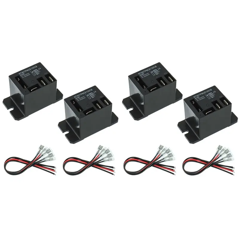 B84B-Power Relay AC 120V Coil 120 VAC 30A 40A SPDT(1NO 1NC) With Flange Mounting And Quick Connect Terminals Wires Pack Of 4