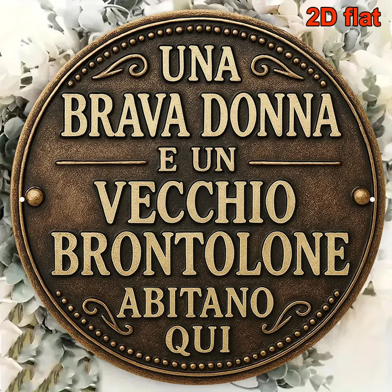 2D Flat, 1pc Italian Language Vintage Italian Sign - 8.0x8.0inch Round Italian Flag Metal Plaque with Italian Text, Italian Scri