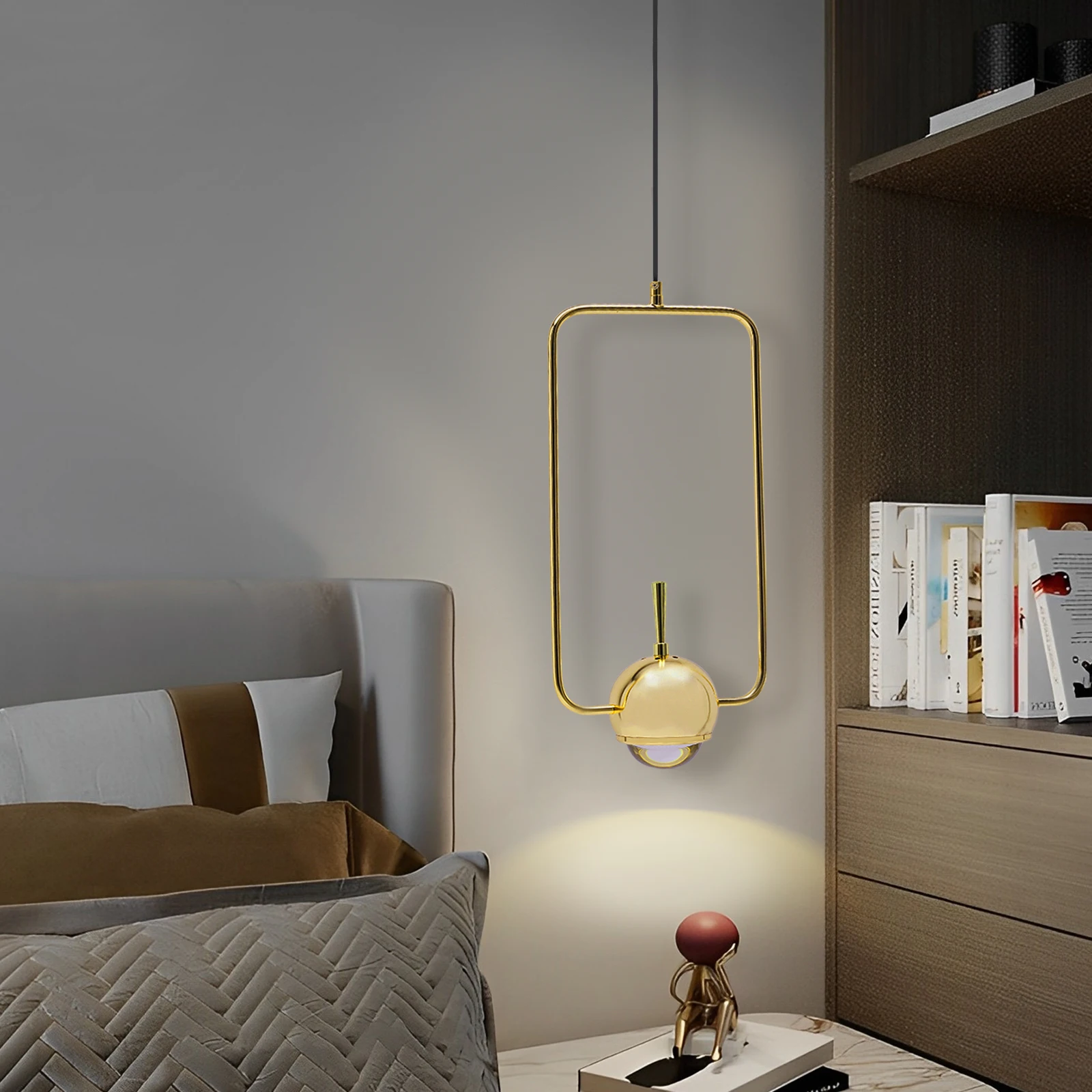 Modern Golden Rectangle Tube LED Ceiling Light Metal Suspension Hanging Pendant Lamp