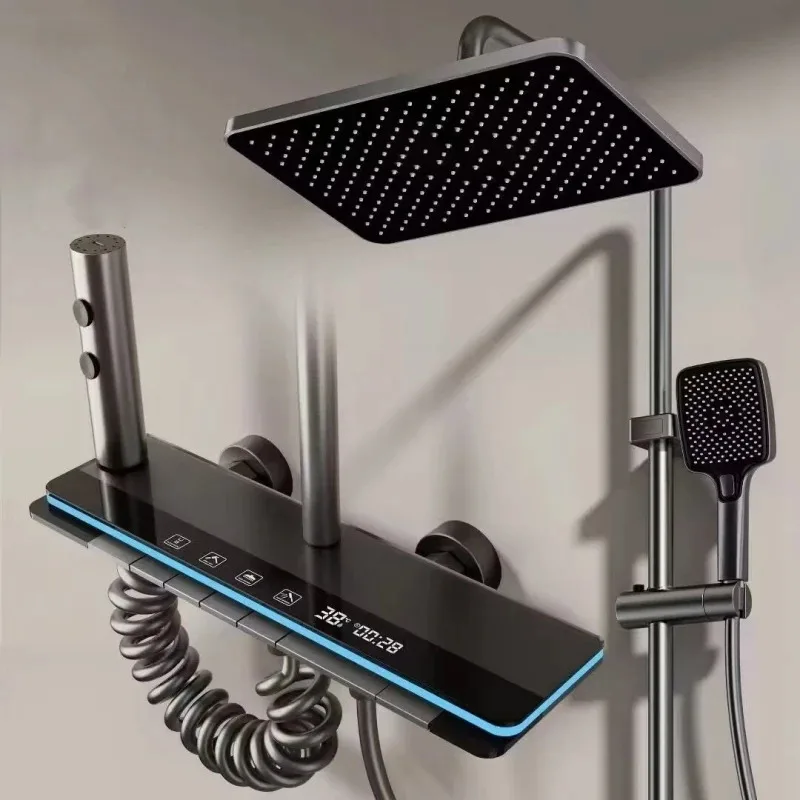 

Цифровой душевой гарнитур с термостатическим смесителем, кнопочным управлением и подсветкой для ванной комнаты