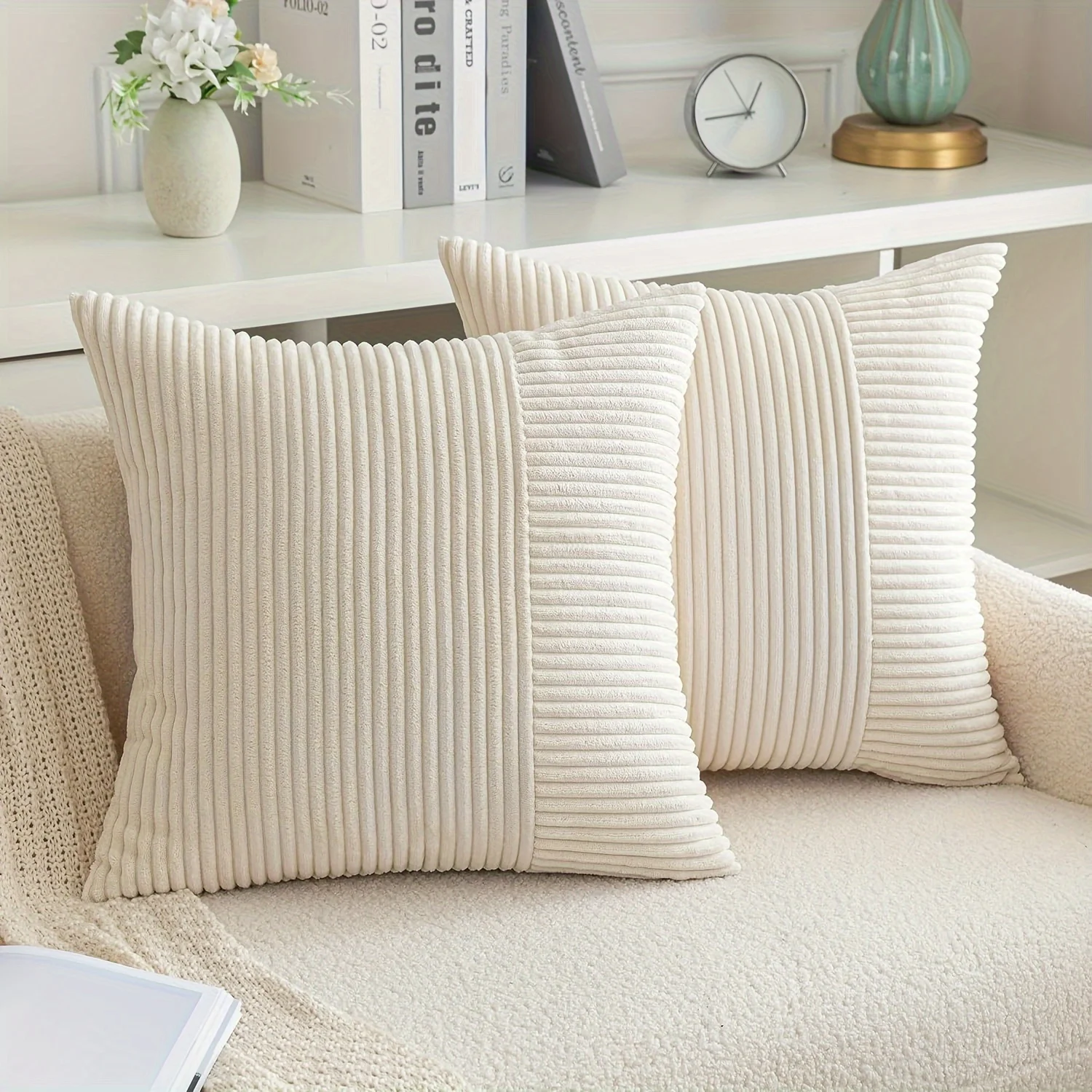 Schlichter Polyester-Kissenbezug, Cord-Kissenbezug für Zimmer, Schlafzimmer, Wohnzimmer, Sofa, Heimdekoration, 45 x 45 cm