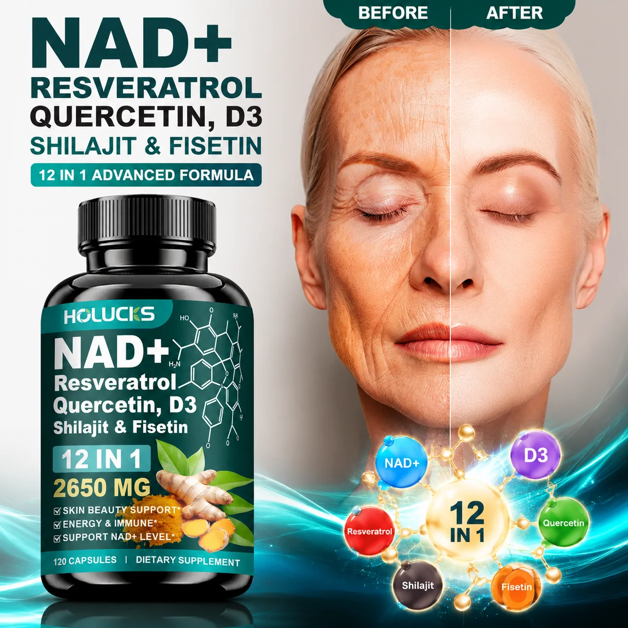 Resveratrol Capsule Anti Aging - Capsules NAD+ anti-âge pures, avec resvératrol,