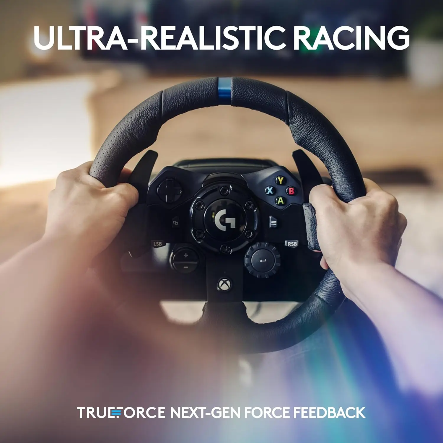 featuring TRUEFORCE up to 1000 Hz Force Feedback, Responsive Pedal, Dual Clutch Launch Control, and Genuine Leather Wheel Cover