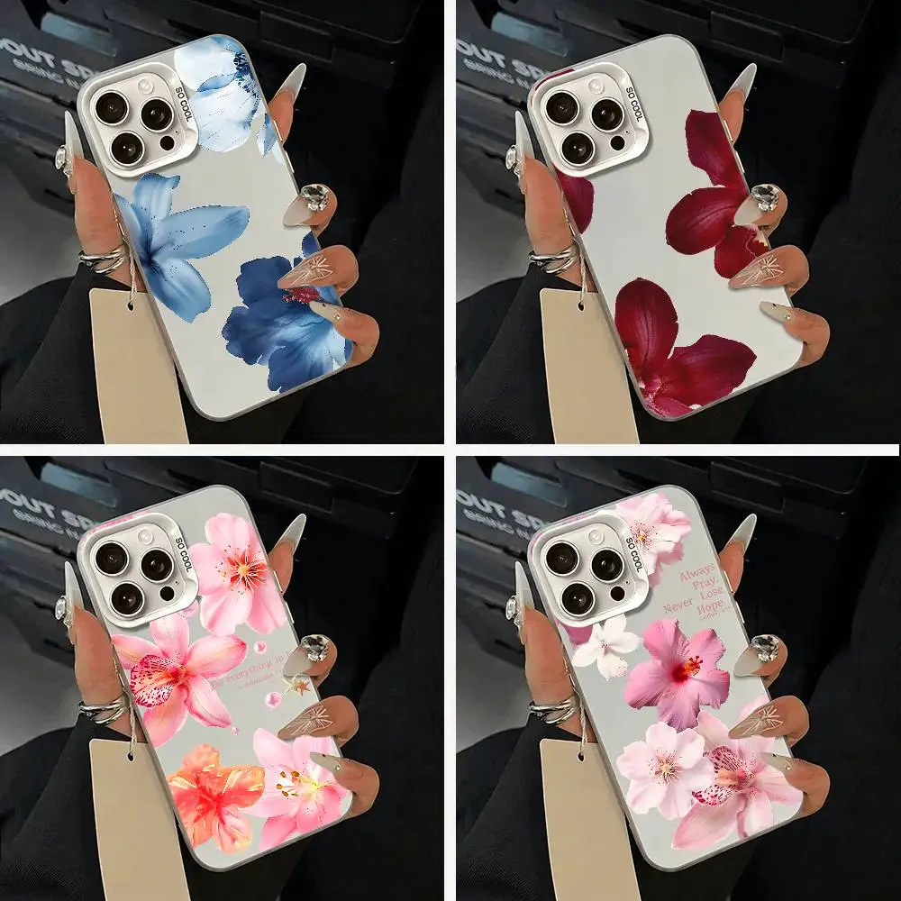 Beautiful flowers Phone Case For iPhone 11 12 13 14 15 16Pro Max Plus white Sliver Phone Cover