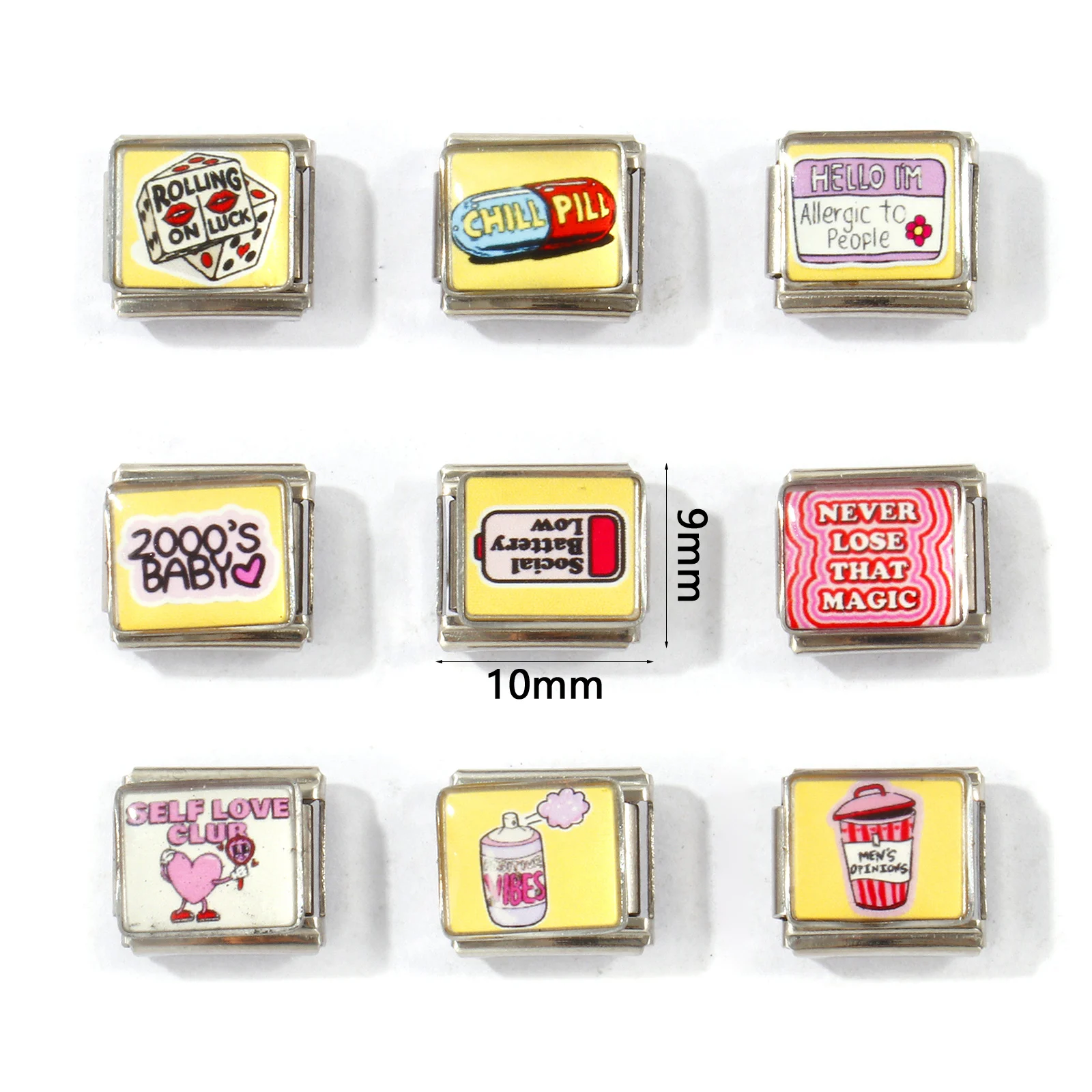 2Pcs Enamel Italian Charm Multicolor Printed Funny English slogans Fit 9mm for Custom DIY Bracelet Jewelry Making Findings