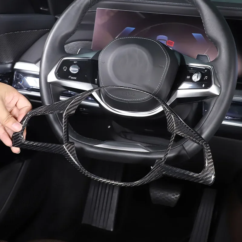 For BMW 7 Series G70 2023-2024 Real Carbon Fiber Car Steering Wheel Decorative Frame Sticker Car Interior Accessories