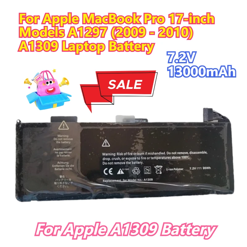 

7.2V 13000mAh Suitable for Apple MacBook Pro 17-inch Models A1297 (2009 - 2010) and A1309 Laptop Battery
