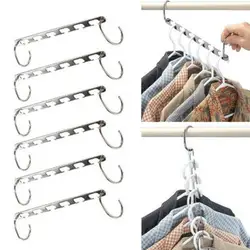 Perchas de Metal multifuncionales para ahorro de espacio, 1 piezas, 37cm, gancho mágico, 6 agujeros, organizador de armario de ropa