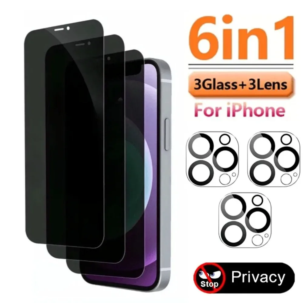 3 Stück Sichtschutzfolie für iPhone 16 17 15 14 Pro Max mit 3 Stück Kameraobjektiv-Schutzfolien für 13 12 11 Mini Air Glass