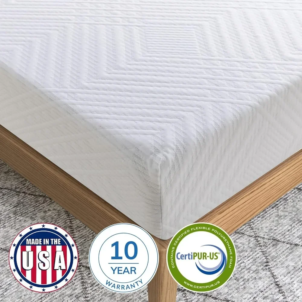 8 inch King Mattress in a Box, Gel Memory Foam Mattresses Made in USA for King Bed, Medium Firm, White bedroom furniture