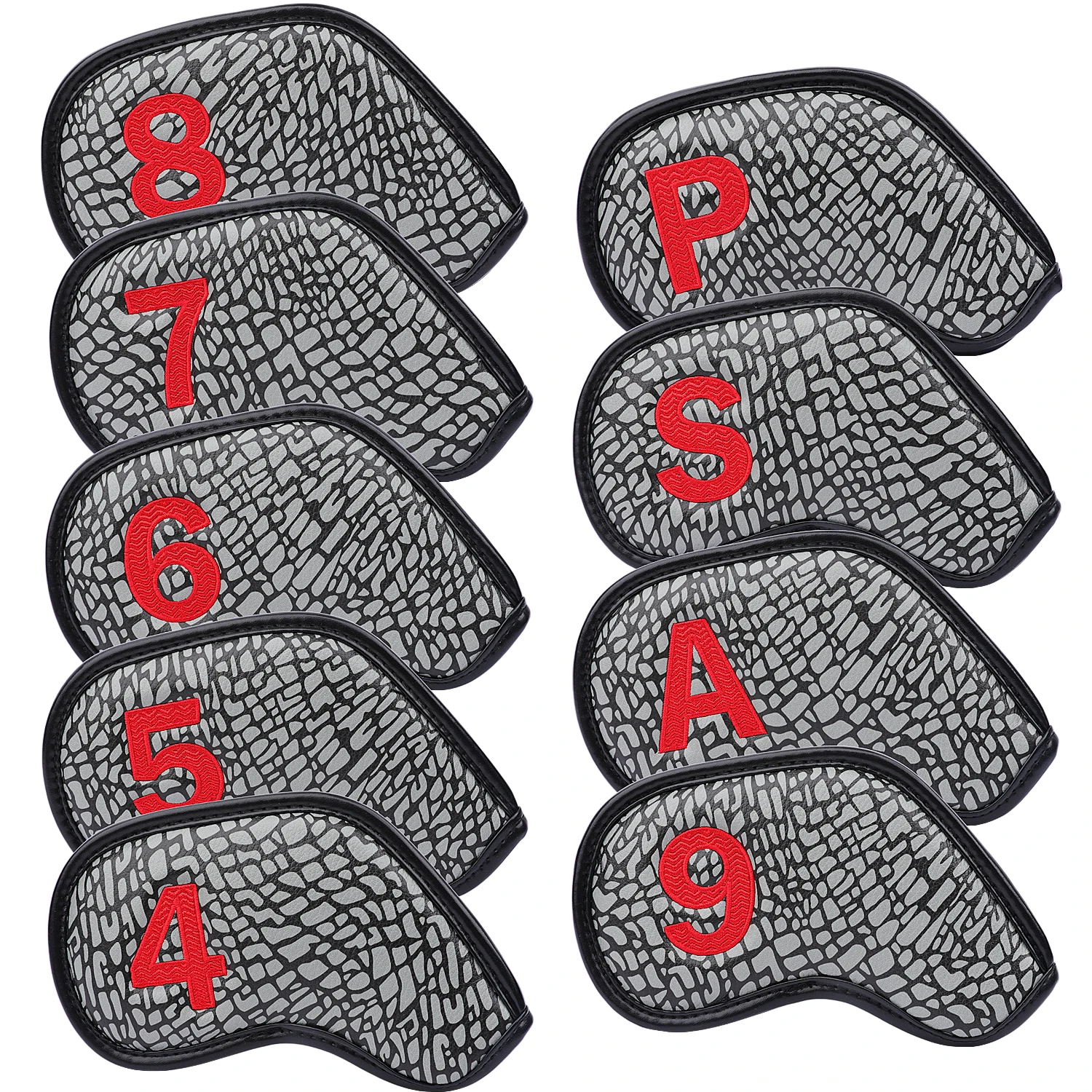 Waterproof PU Golf Club Iron Cover 4-9 P A S Embroidery Head Covers Hook and Loop or Magnetic Closure Wedges Headcovers 9pcs/set