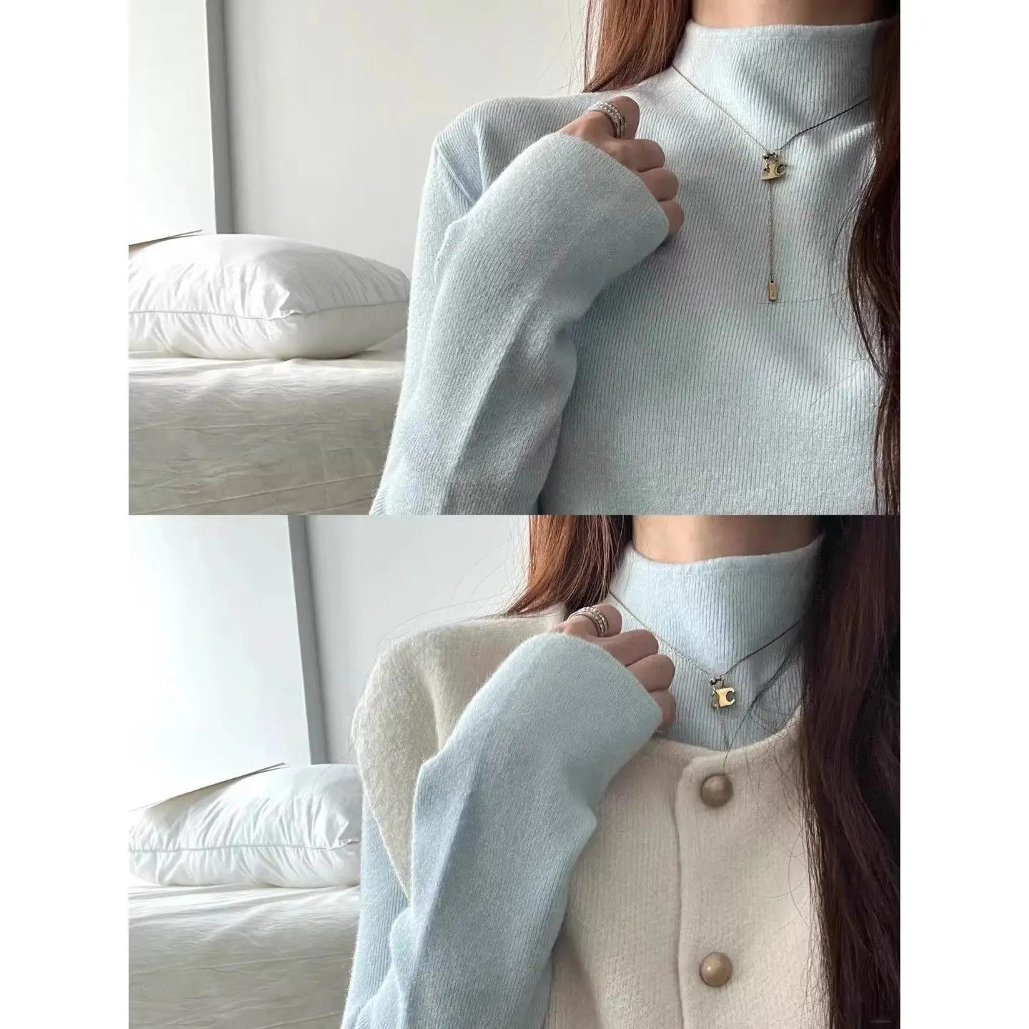 

Women's Knitted Soft Cozy Stand Collar Sweater Autumn Winter Inner Wear Base Shirt Versatile Gentle Match Daily Commute Style