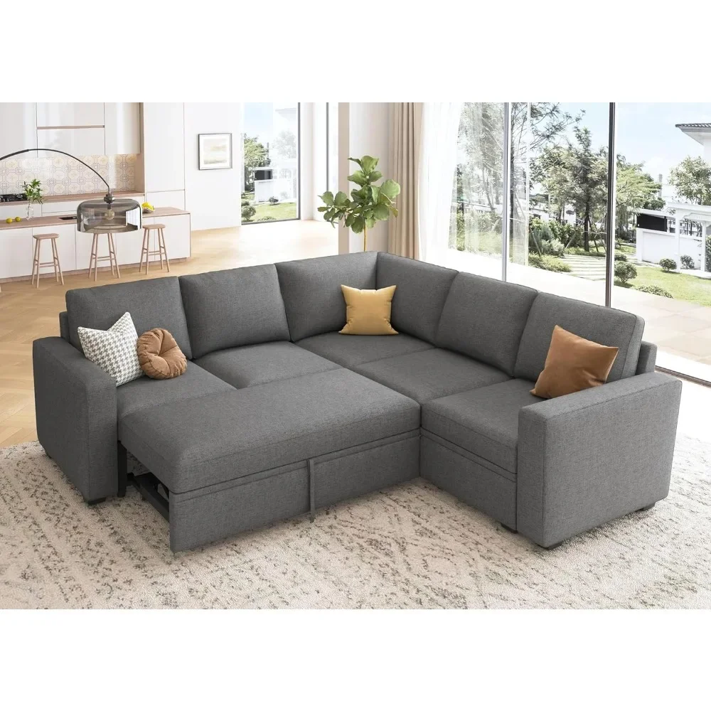 

Sectional Sleeper Sofa with Pull Out Bed, L Shaped Couch with Storage Seat, Modular Sectional Couches for Living Room, Dark Gre