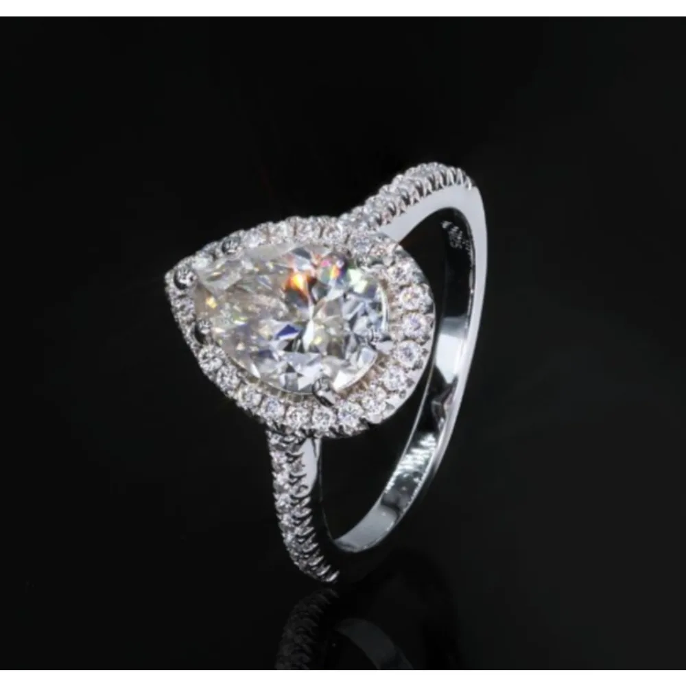 

LYEE CYEE Teardrop Moissanite Ring 24HRDLPHMAS Iced out Silver Hip Hop Diamond Halo Ring