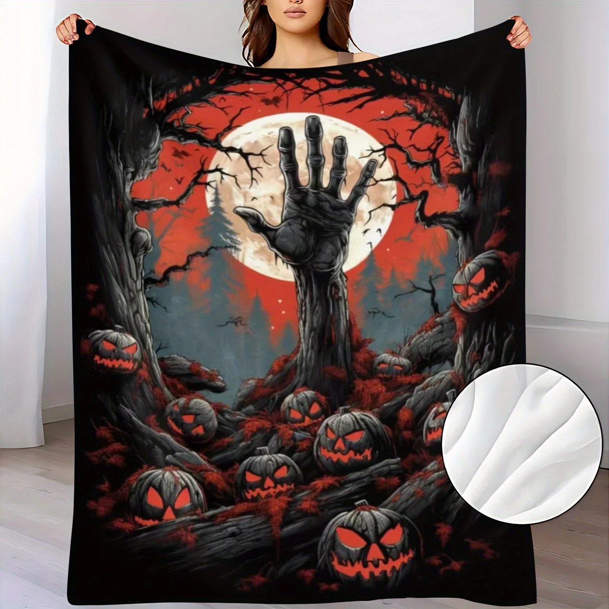 Halloween Themed Pattern Flannel Throw Blanket, Soft and Warm for Sofa, Home Leisure Use as Couch Cover or Air Conditioning Comf