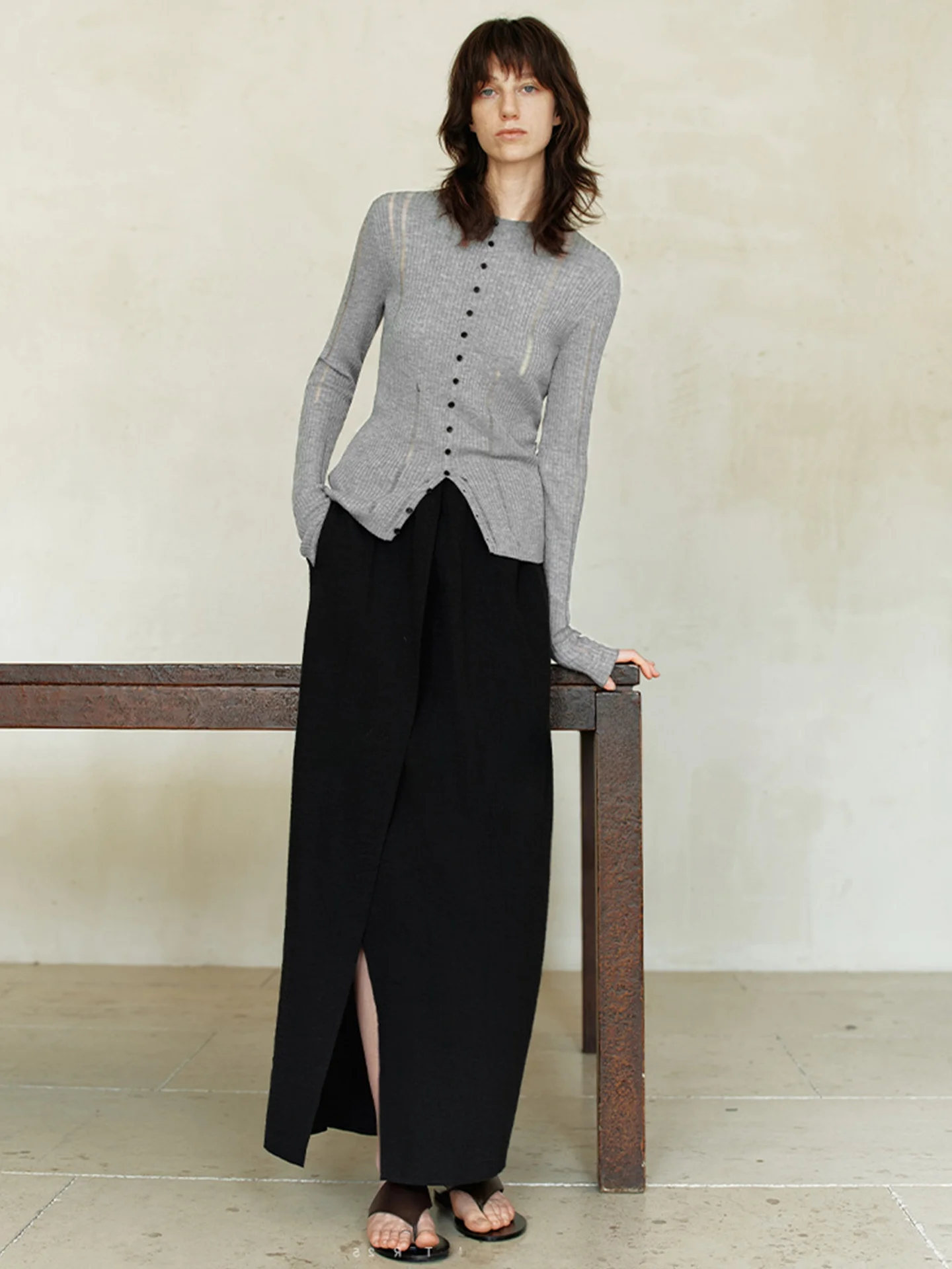 Dames gebreid uitgehold lang Sve rond Ne vest Pure kleur Veelzijdige basis irt Luxe eenvoudig woon-werkverkeer Sle Herfst...