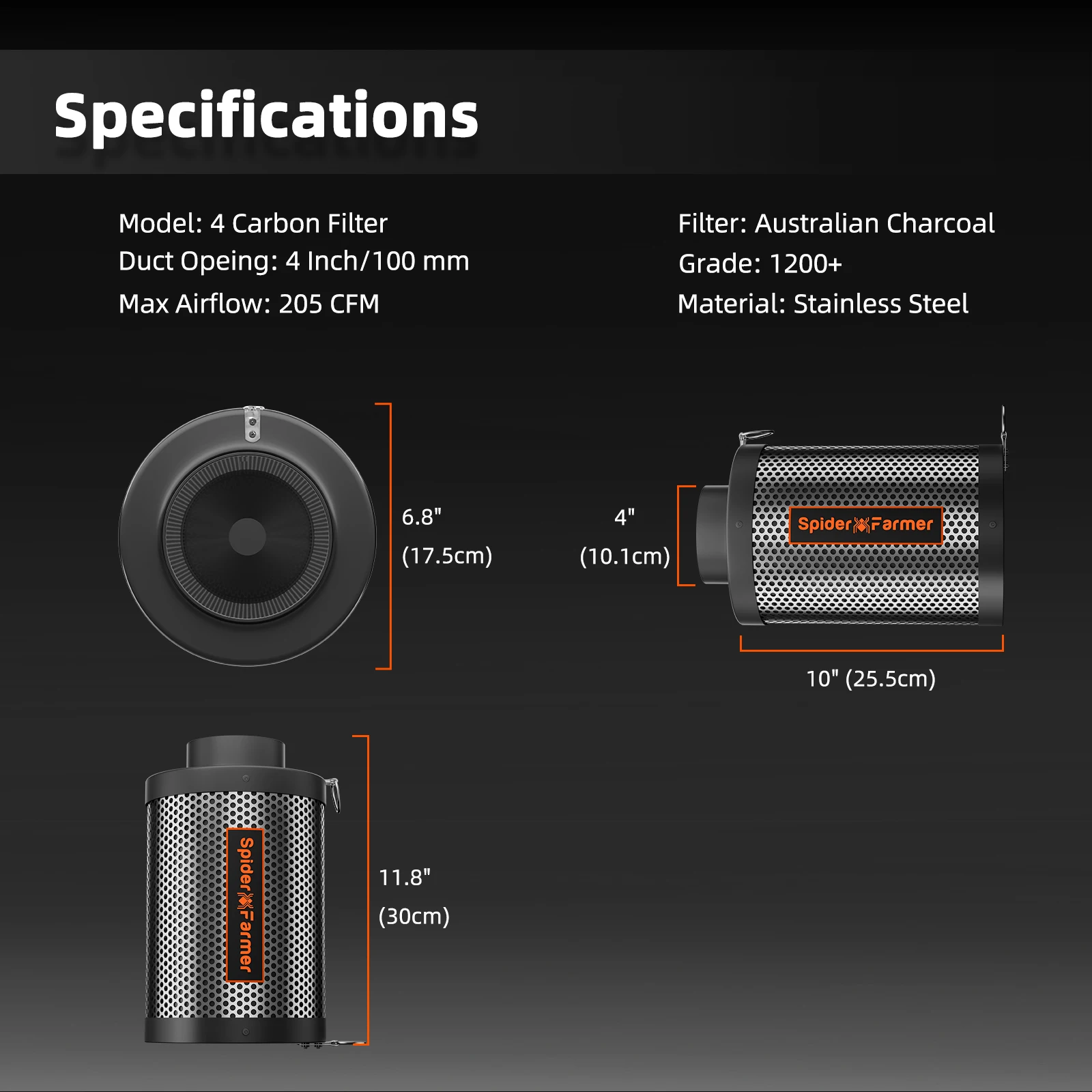 Spider Farmer 4"/6" Air Carbon Filter Odor Scrubber for Inline Fan Grow Tent Hydroponics Odor Control