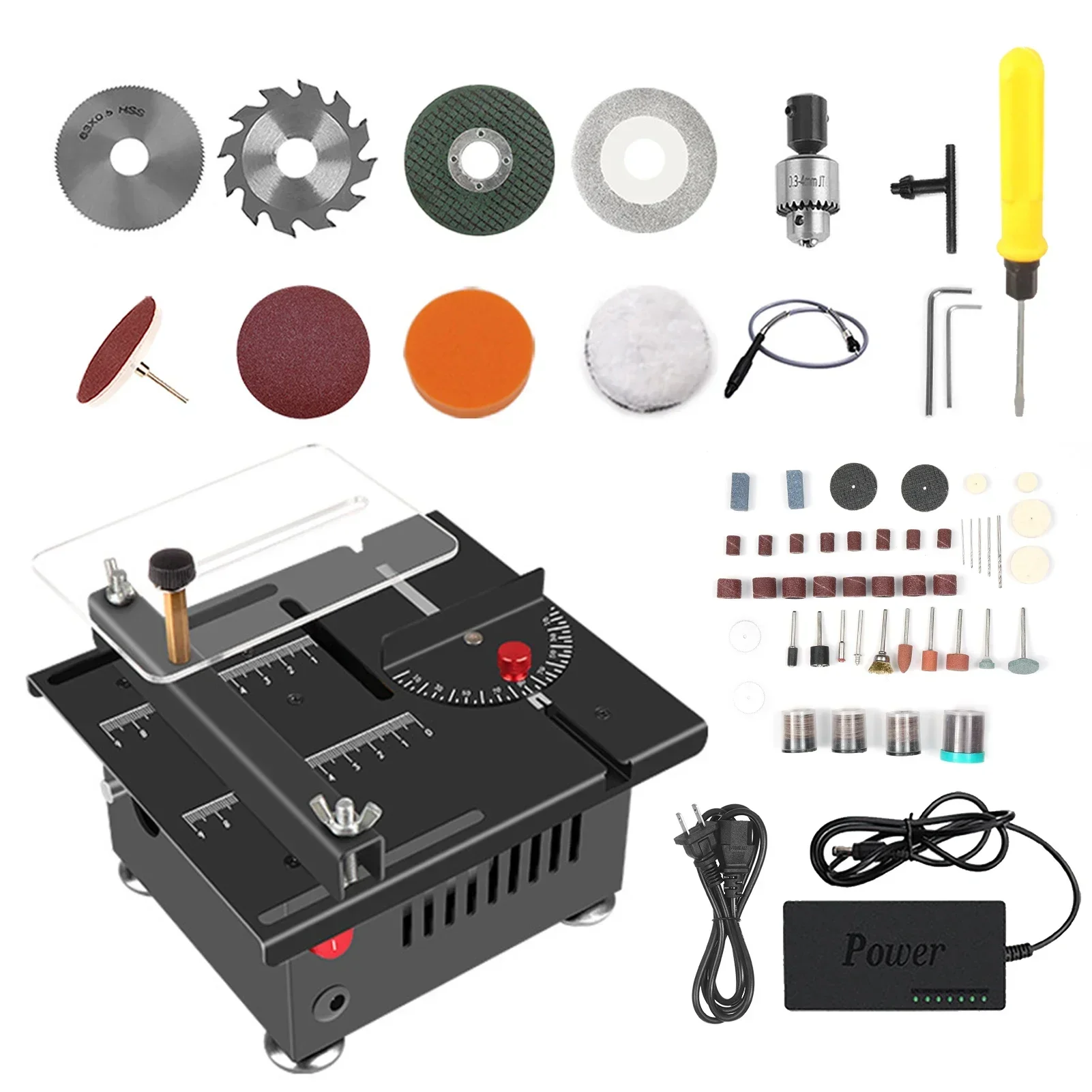 100W Multi-Functional Table Saw Mini Desktop Electric Saw Cutter Speed & Angle Adjustable Liftable Blade 16MM Cutting Depth Tool