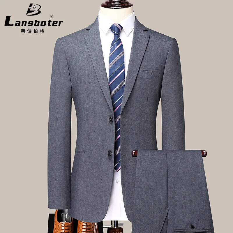 

Men's Suit Slim Fit Business Dress Casual Two Piece Set Solid Color Simple Groom Wedding